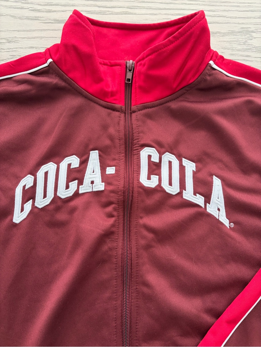 Coca-Cola Women's Red and Maroon Varsity Jacket